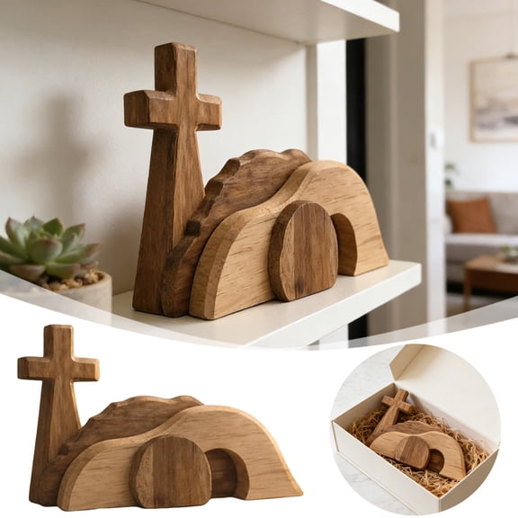 Wooden Cross Tabletop Display Decor, Compact Religious Ornament for Home Family Gathering Prayer Room Utility
