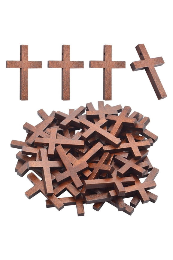 Wooden Crosses Bulk,50pcs 40 30mm Wooden Cross Charms Antique Cross Crucifix for Crafting Religious Jewelry Making