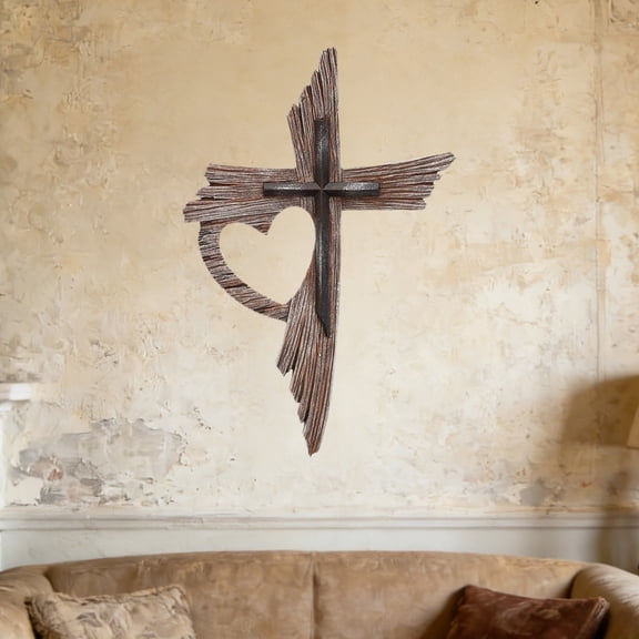 Wooden Crucifix Wall Hanging, Religious Cross Decoration for Home, Office, Church, 12.5 X 8.3 Inches, Lightweight, Spiritual Gift for Holiday, Wedding, Living Room, And Inspirational Decor