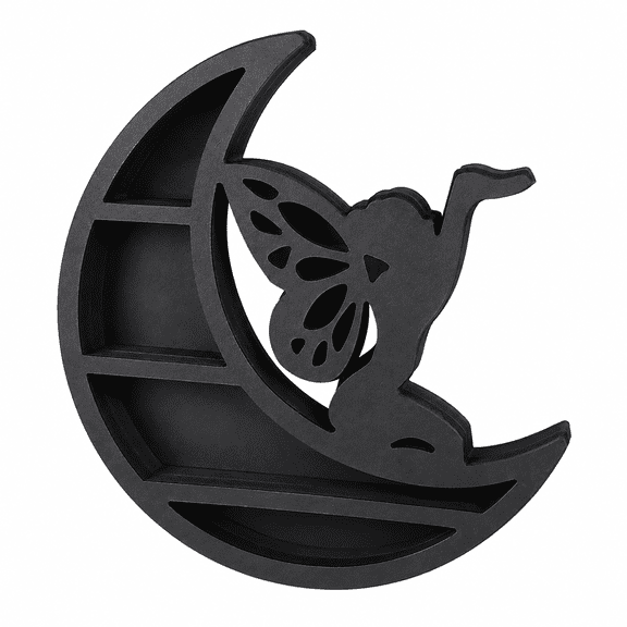 Wooden Crystal Floating Shelf Display Moon Fairy Multilayer Mechanical Carving Jewelry Holder for Room Decor 11.8 inches / 30 cm