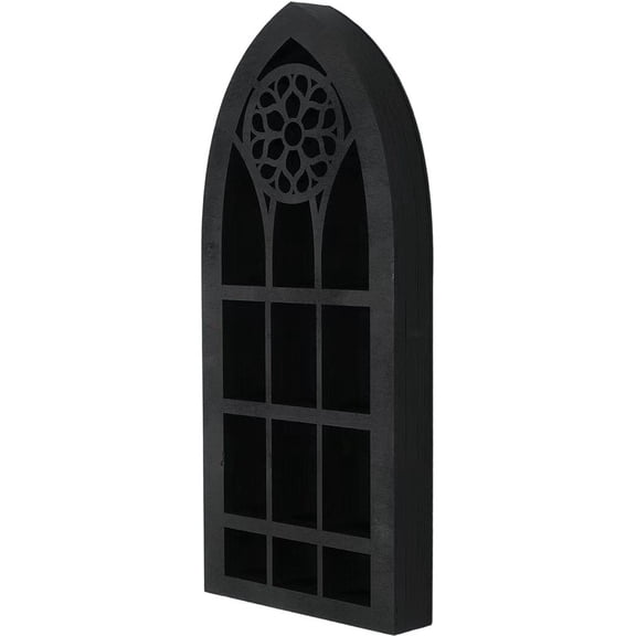 Wooden Crystal Ornament Stand Wall Display Shelf Holder Church Window Design Shadow Box Figurine Display Shelf for Home Office