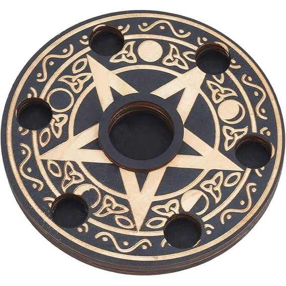 Wooden Crystal Sphere Display Stand Witch Stuff Wiccan Altar Decor Witchy Supplies Small Tray for Witchcraft Flat Round 144x20mm Inner Diameter: 18.5mm & 32.5mm