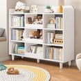 thumbnail image 1 of Wooden Cube Bookcase with Legs - 3-Tier Open Shelf Kidsroom Sorted Storage Cabinet Organizer for Books and Toys, 9-Cube Lattice Cute Cubby Bookshelf in Pearl White, 39" W, 1 of 7