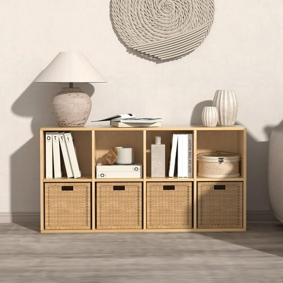 Wooden Cube Storage Organizer with Closed Back Panel,8 Cube Shelf Heavy Duty Cubby Storage Organizer with Compartments for Living,Display Shelf,Bookshelf,Storage Furniture (Oak, 8-Cube)