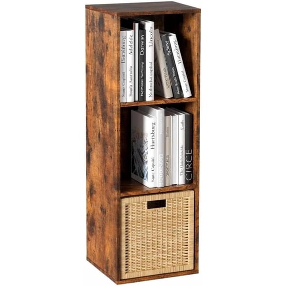 Wooden Cube Storage Organizer with Closed Back Panel,Retro Brown Cube Shelf Cubby Storage Organizer with Compartments for Living,Bookshelf,Storage Organizers (Retro Brown, 3 Cube-11in)
