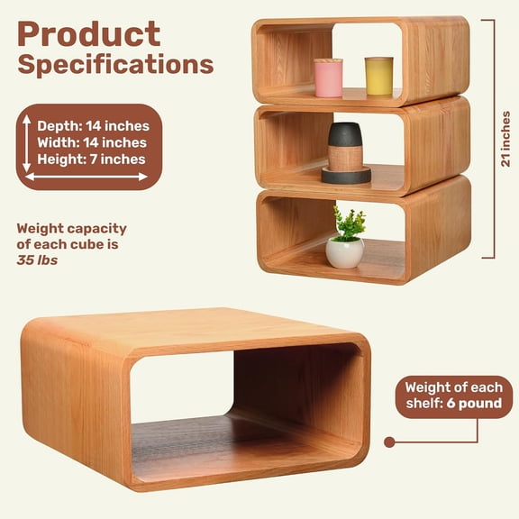 Wooden Cube Storage Shelf Organizer, Bookshelf for Bedroom, Livingroom, Dormroom, Home Office, Studyroom, Home Decor and Contemporary Spaces (Red Oak | Pack of 1)