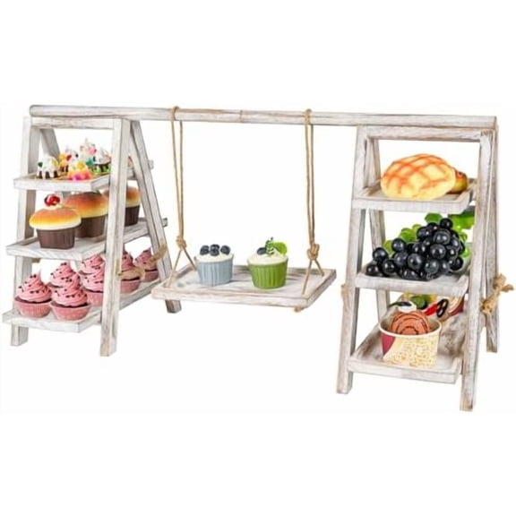 Wooden Cupcake Stand, 3 Tier Cupcake Display Stand for Dessert Display, Dessert Stands with Serving Tray and Foldable Stand for Party, Birthday, Wedding, Events, Baby Shower (White)