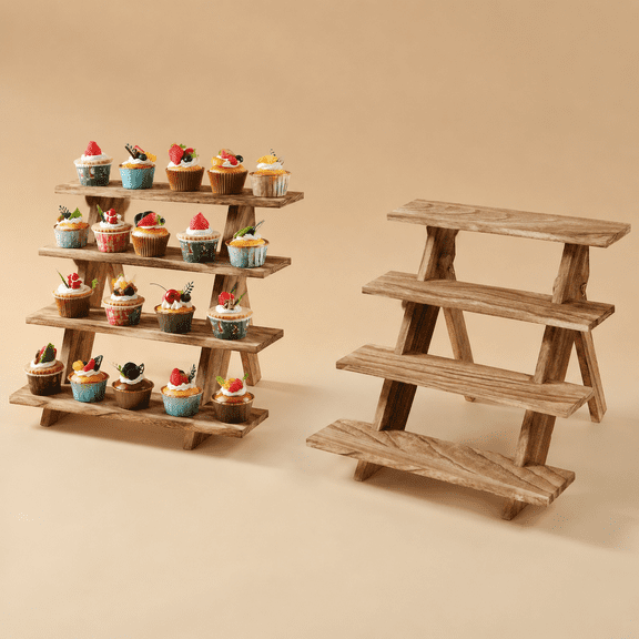 Wooden Cupcake Stand 4 Tier Cupcake Holder Rustic Display Stand