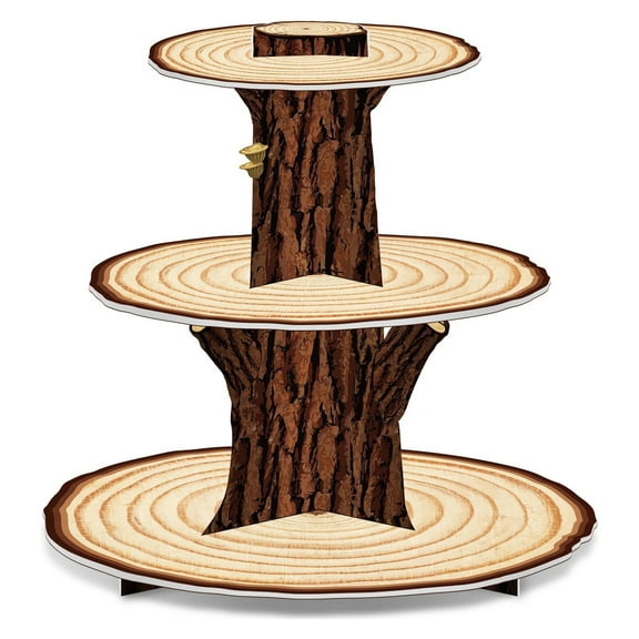 3 Tier Wooden Cupcake Stand - Rustic Woodland Party Decor for Baby Showers, Birthdays & Camping Events , 40cm Height