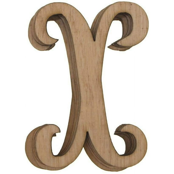 Wooden Cursive Letter X, Natural, 3-Inch, 6-Piece