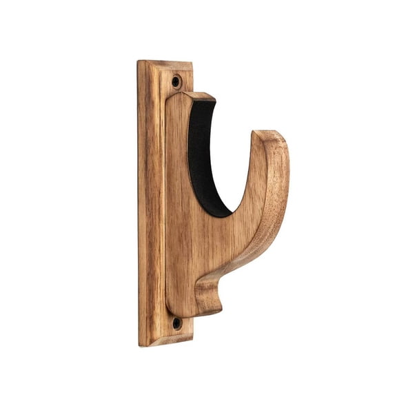 Wooden Curtain Rod Brackets, Wood Drapery Rod Holders, Brown Wood Support Brackets for Curtain Rod with Screws
