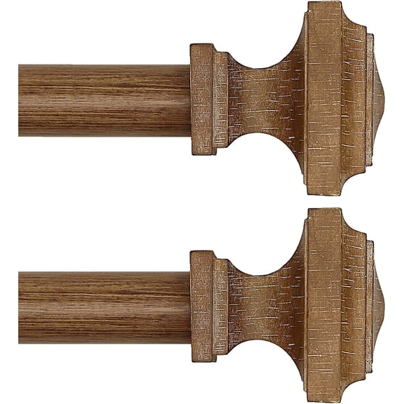 Wooden Curtain Rods for Windows 66-120 inches Curtain Rod Diameter 1 Inch, Wood Decorative Treatment Single Window Rods - Square Imitation Wood Grain Finial 2 Pack