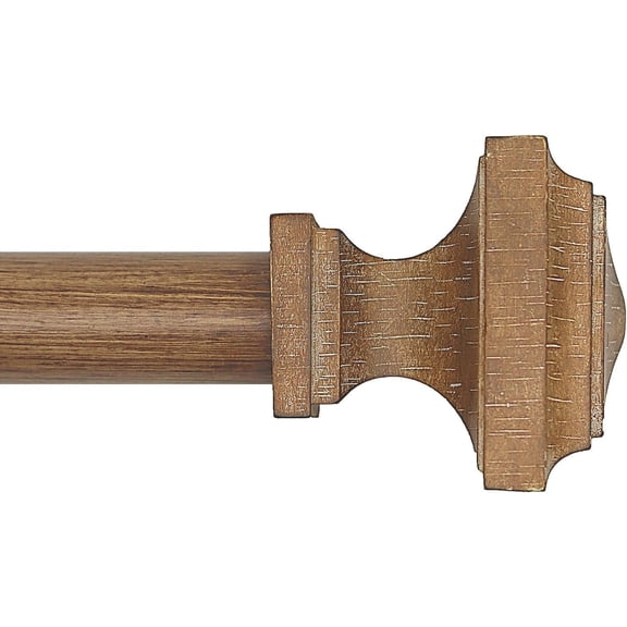 Wooden Curtain Rods for Windows 32-45inches Curtain Rod Diameter 1 Inch, Decorative Single Window Rods - Square Imitation Grain Finial 1 Pack