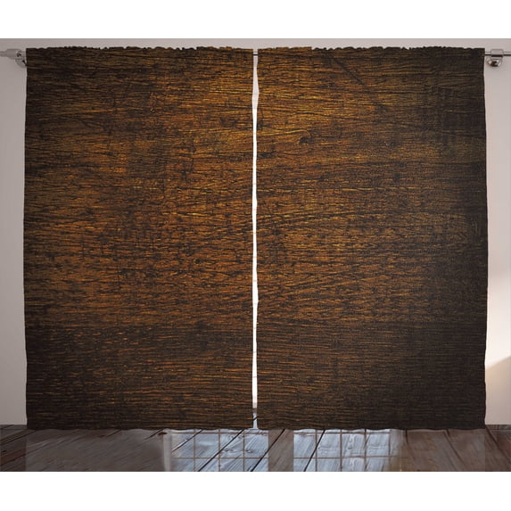 Ambesonne Wooden Print Curtains 2 Panel Set, Antique Timber Vintage, 108" x 108", Chestnut and Brown