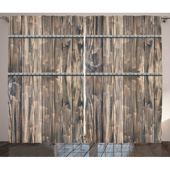 Ambesonne Rustic Curtains 2 Panel Set, Long Farmhouse Planks, 108" x 96", Brown and Grey