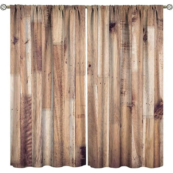 Wooden Curtains Farmhouse Rustic Country Wood Plank Curtain With Rod Pocket For Bedroom Living Room Home Decor Drapes Thermal Insulated Window Treatments 26"W x 45"L (Pack of 2)