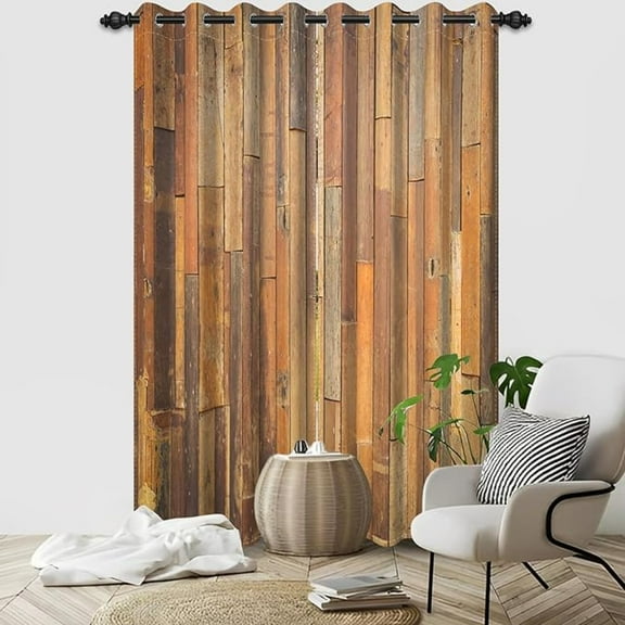 Wooden Curtains Vertical Planks Wooden Window Curtains Rustic Wooden Barn Door Grain Cottage Hardwood Garage Door Bedroom Living Room Window Drapes Decor With Grommets 42"W x 84"L (Pack of 2)