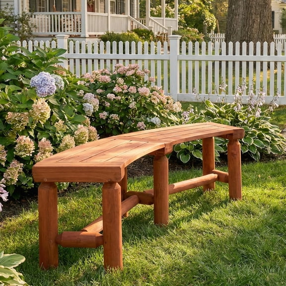 Wooden Curved Backless Porch Bench for Patio Garden Deck Backyard 40 to 54.7 in W x 13 in D x 16.5 in H Brown