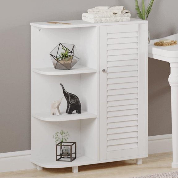 Wooden Curved Free Floor Standing Kitchen Bathroom Space Saving Cabinet Shelf With Shutter Doors Single Door, Adjustable Shelf Organizer, for Living Room Furniture Bathroom Kitchen