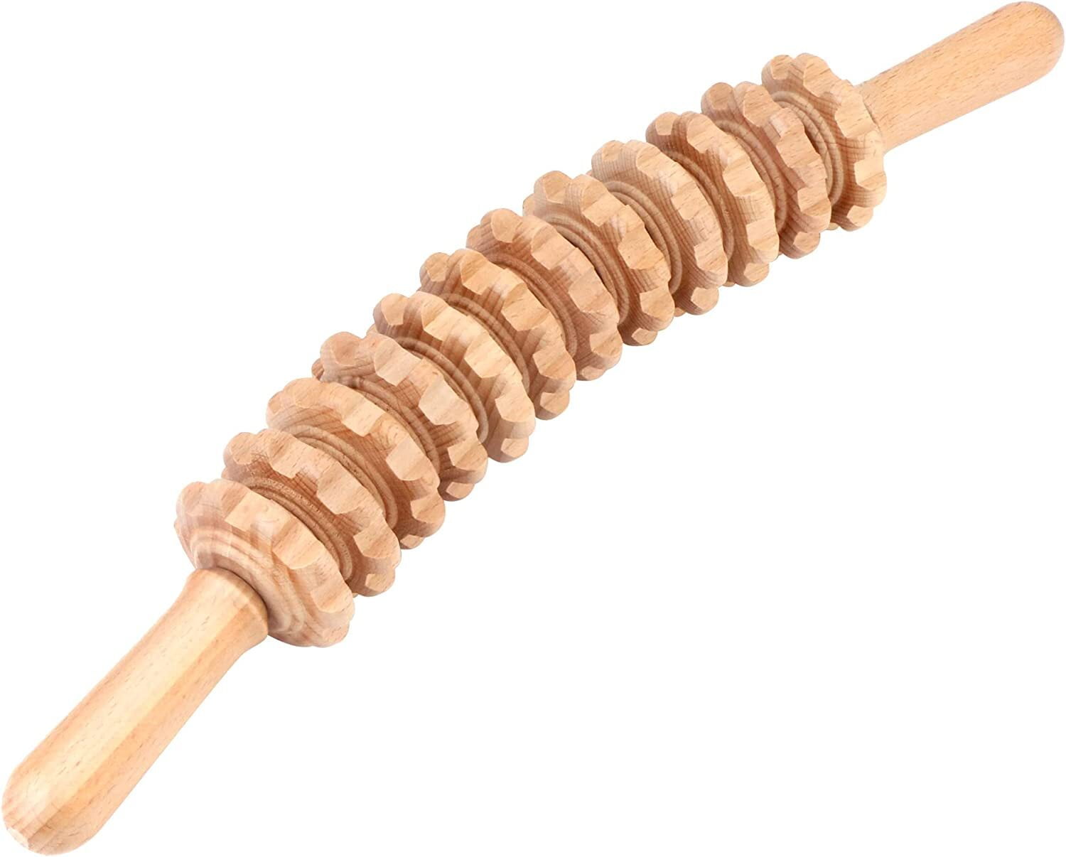 Rodillo de Madera Curvo con Mango, Masajeador Manual de Punto Gatillo para Fascia, Celulitis, Músculo y Drenaje Linfático, Masajeador de Terapia Corporal, Herramienta de Alivio para Músculos, Abdomen y Cintura