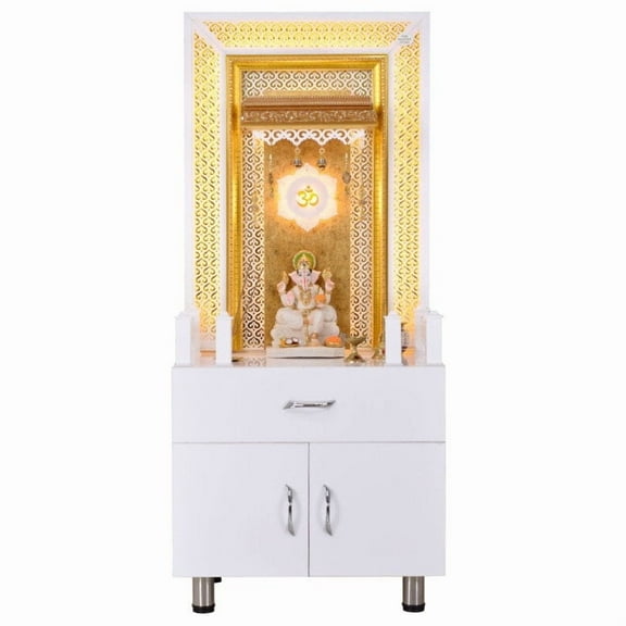 Wooden Customized Large Pooja Mandir For Home And Office / LED lights Mandir / Temple For Home / Modern Designer Mandir 99"65"20" HWL