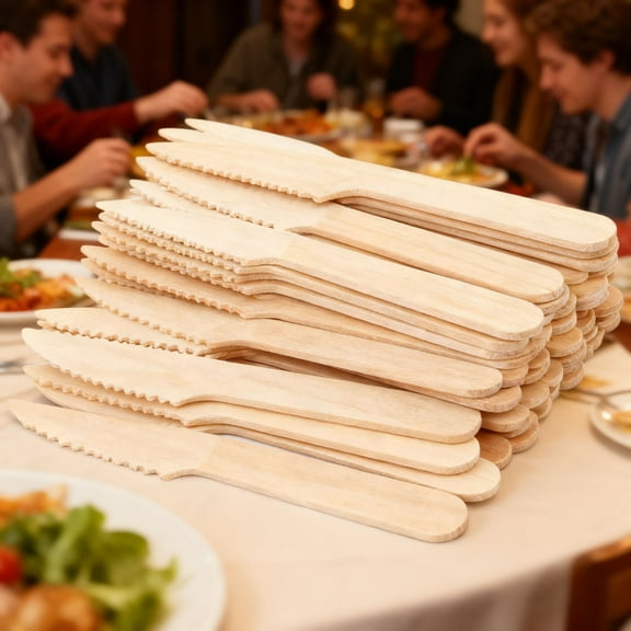 Wooden Cutlery Cutlery Set, Disposable Tableware, 100Pcs Cutlery Wooden Compostable Utensils, Eco-friendly Biodegradable Plastic Tableware for Party Birthday Wedding (5.5")