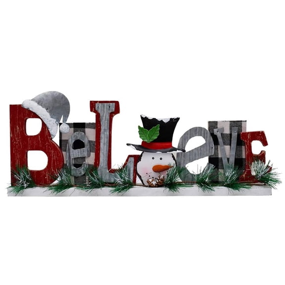 Wooden Cutout Tabletop Letters Snowman Believe Sign Christmas Decorations