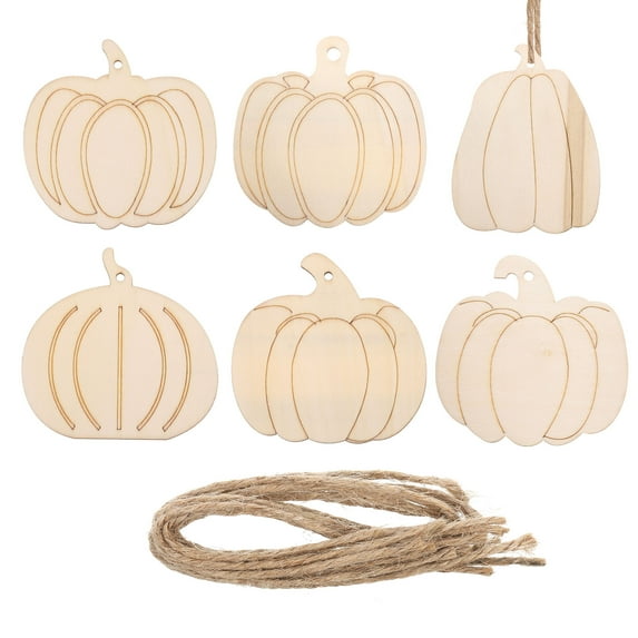 Wooden Cutouts Pumpkin Shape Signs, Unfinished Wood Craft Tags for Halloween Thanksgiving Signs, 6 Set