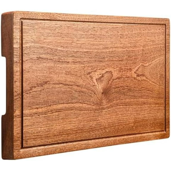 Wooden Cutting Board (15*10.2*1Inch) – Solid Sapele Wood, One-Piece (No Glue), Non-Toxic, w/Juice Groove & Built-in Handle – Kitchen Butcher Block – Home Decor, Kitchen