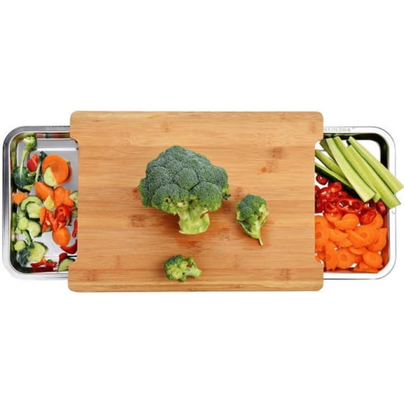 Wooden Cutting Board For Kitchen With Drawer Storage For Fruit Bread Slicing Bamboo