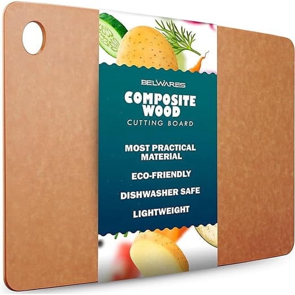 Dishwasher Safe Cutting Board for Kitchen, Large Composite Wood Chopping Board, Thin Lightweight Heat Resistant BPA-Free Cutting Board for Meal Prep, 14.5 x 11.25 in, Natural
