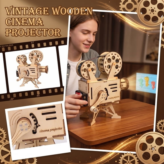 Wooden DIY Cinema Projector Craft Kit, Advanced 3D Puzzle Mechanical Movie Model for Adults, STEM Home Decor & Creative Gift, 1 Pack