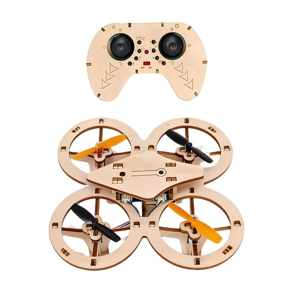 Wooden DIY Quadcopter Drone Building Kit, Science Experiment Remote Control Aircraft Model, Educational STEM Toy for All Ages and Enthusiasts, Brown