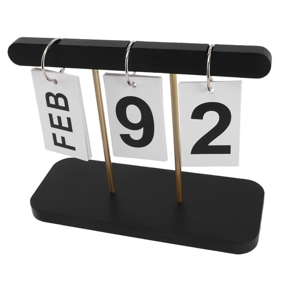 Wooden Daily Flip Calendar Stand with Iron Base, Perpetual Desktop Date Planner for Office Home Decor Foldable Reusable