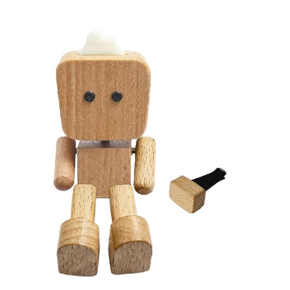 Wooden Dancing Robot Car Decor with Moving Limbs & Secure Base for Dashboard Artistry