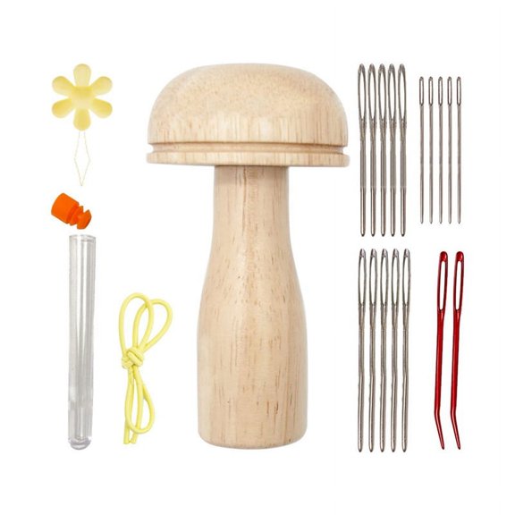 Wooden Darning Mushroom Needle Thread Kit Embroidery Accessories for DIY Hand Sewing Darning Socks Clothes Home
