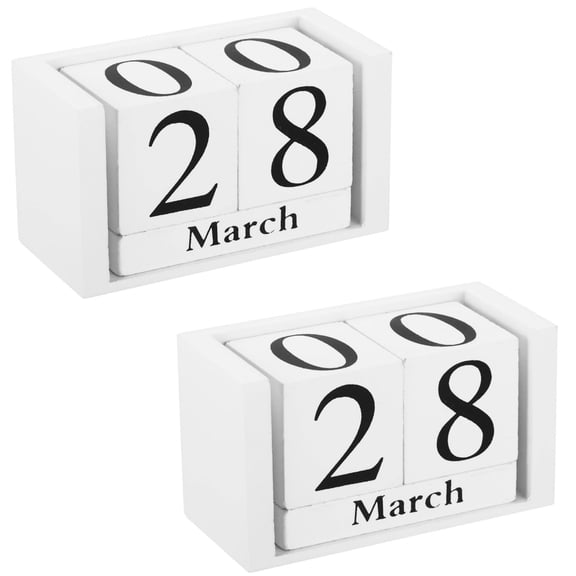 Wooden Date Calendar Topboutique Block Calendar 2 Pcs Perpetual Calendar Creative Calendar Perpetual Desk Date Month Display Cubes Decorative Desktop Ornament for Home Office Classroom Decor, White