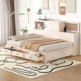 thumbnail image 1 of Wooden Daybed with 3 Storage Drawers and Shelves, Platform Bed Frame with Bookcase, Upper Soft Board and Sockets & USB Ports, for Bedroom Dorm Apartment, No Box Spring Needed, 1 of 8