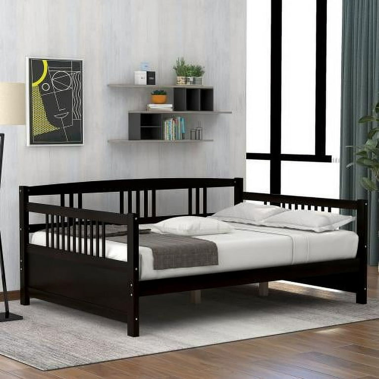Wooden Daybed Frame Full Size Wooden Slats Support Dual use Sturdy Sofa Bed for Bedroom Living Room Espresso