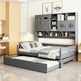 thumbnail image 1 of Wooden Daybed With Twin Trundle, Cabinet, And Shelf In Gray - Size Trundle Cabinet-shelf , Strong Space Efficient, 1 of 6
