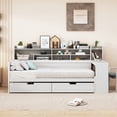 thumbnail image 1 of Wooden Daybed with Storage Shelves, Multi-functional Bed with Two Storage Drawers and  Study Desk, 1 of 23