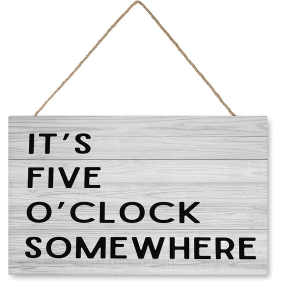 Clock Interfac Wooden Decor Signs Its Five O Clock Somewhere Funny Wood Wall Decor ...