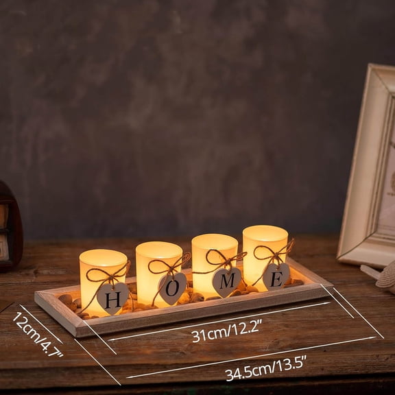 Wooden Decorative Tray Candle Holder - Long Narrow Wood Tray Home Decor Rustic Farmhouse Centerpiece for Coffee Table Dining Room Living Room, Whitewashed