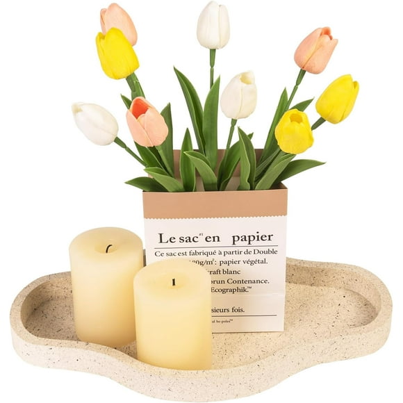 Wooden Decorative Trays, 15.79.4 Inch White Imitation Marble Coffee Table Centerpiece Tray, Rustic Bathroom Vanity Kitchen Counter Organizer Plate for Home Decor