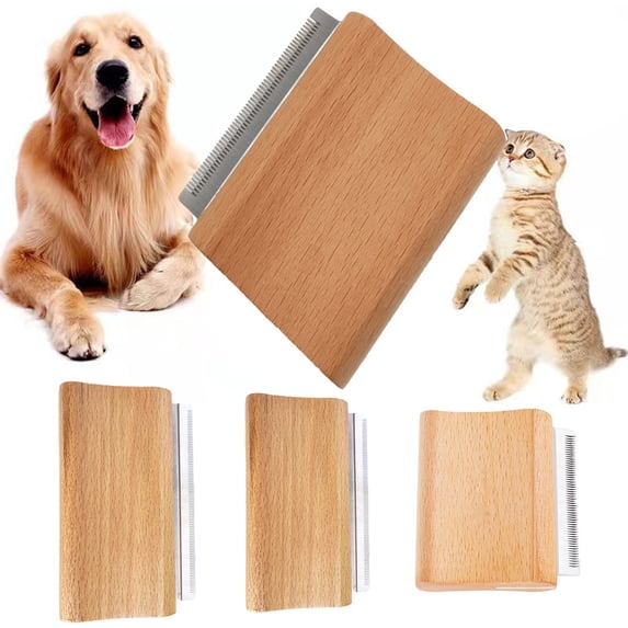 Wooden Deshedding Brush for Dogs, Cats & Horses, Deshedding Grooming Tool Curry Comb Pet Hair Removal Tool, Deshedding Dog Brush Combs for All Hair Types (3.35 Inch)
