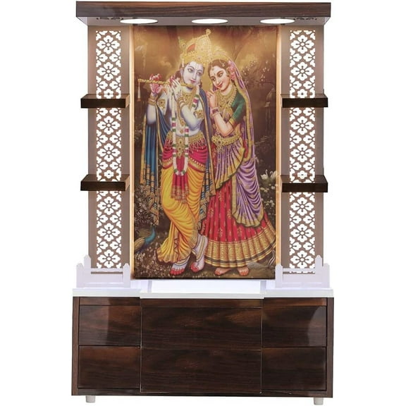 Wooden Designer LED Temple for Home / Radha Krishna / Pooja Mandir |Wall Hanging & Table Top Home Mandir with Lights/ Mandir For Home