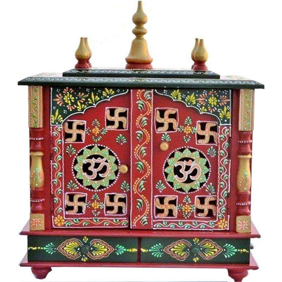 Wooden Designer Mandir For Home / Mandir With Doors And Cabinets Storage / Wall Hanging Mandir / Hindu Temple / Wooden Temple / Pooja Ghar