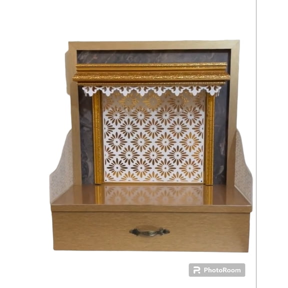 Wooden Designer Temple For Home And Office With LED Lights / Puja Mandir For Home With Cabinet Storage / Wall Hanging And Table Top Mandir