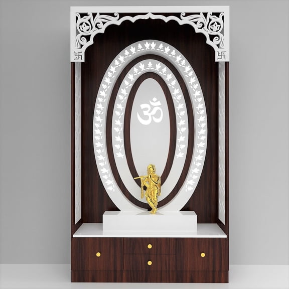 Wooden Designer Temple For Home With LED Lights For Home And Office / Wooden Designer Mandir With Cabinets / Pooja Mandir For Home Large