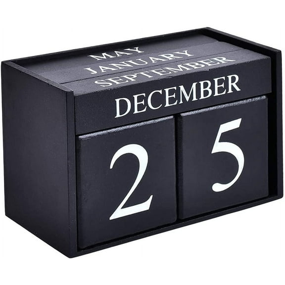 Wooden Desk Blocks Calendar - Perpetual Block Month Date Display Home Office Decoration